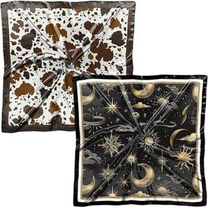 2 PCS Scarf Silk Feeling Square Satin Headwear Hair Scarves Wrap 27.5 Inches